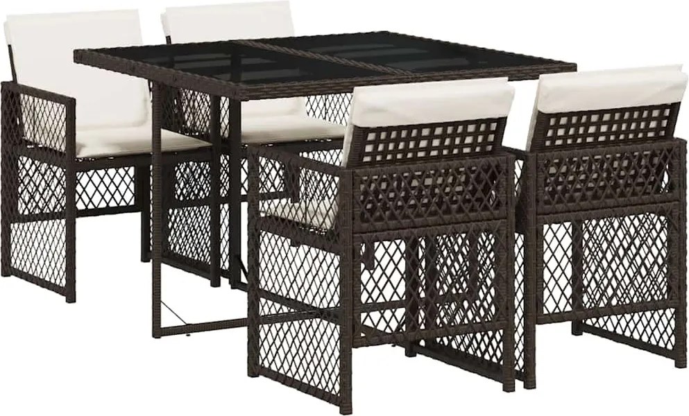 vidaXL Set mobilier de grădină, 5 piese, cu perne, maro, poliratan
