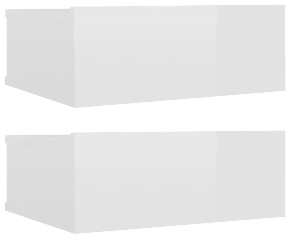 Noptiere suspendate, 2 buc., alb extralucios, 40x30x15 cm, pal