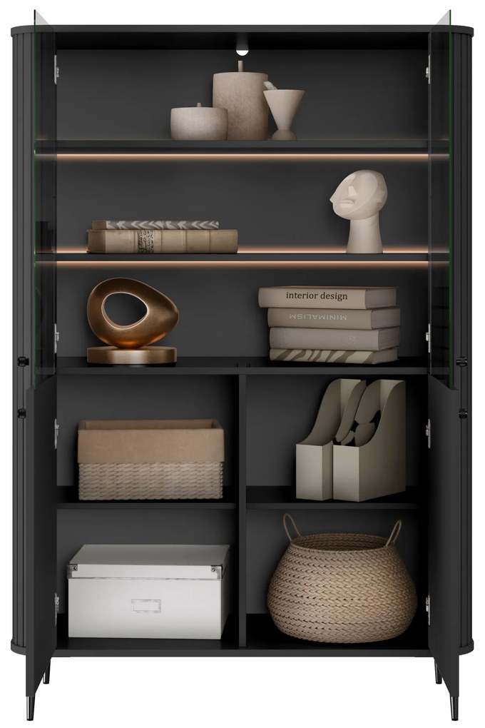 Vitrină cu patru uși Vesper 103 cm - negru / picioare negre