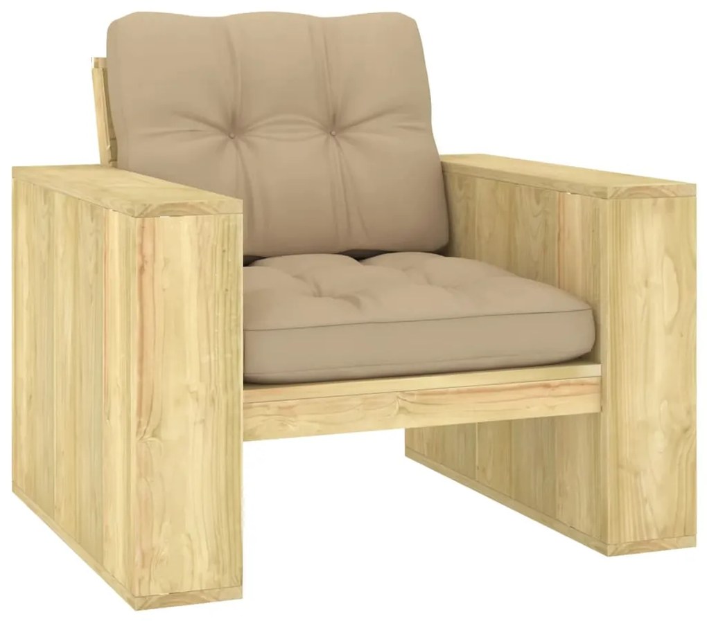vidaXL Scaun de grădină cu perne bej, lemn de pin tratat