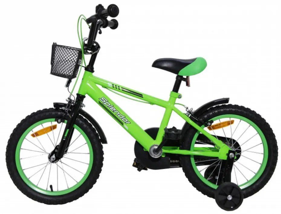 Bicicleta pentru copii NOVOKIDS™ Splend'Or Boom Edition, Cosulet, Roti 14" inch, Max 35 kg, Cadru otel, Roti ajutatoare, Ghidon reglabil, Verde