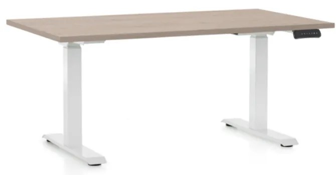 Masa inaltime reglabila OfficeTech D, 140 x 80 cm, bază albă, stejar
