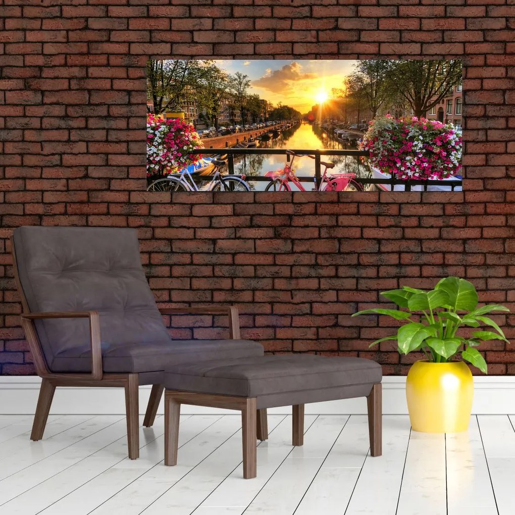 Tablou - Răsărit de soare la Amsterdam (120x50 cm)