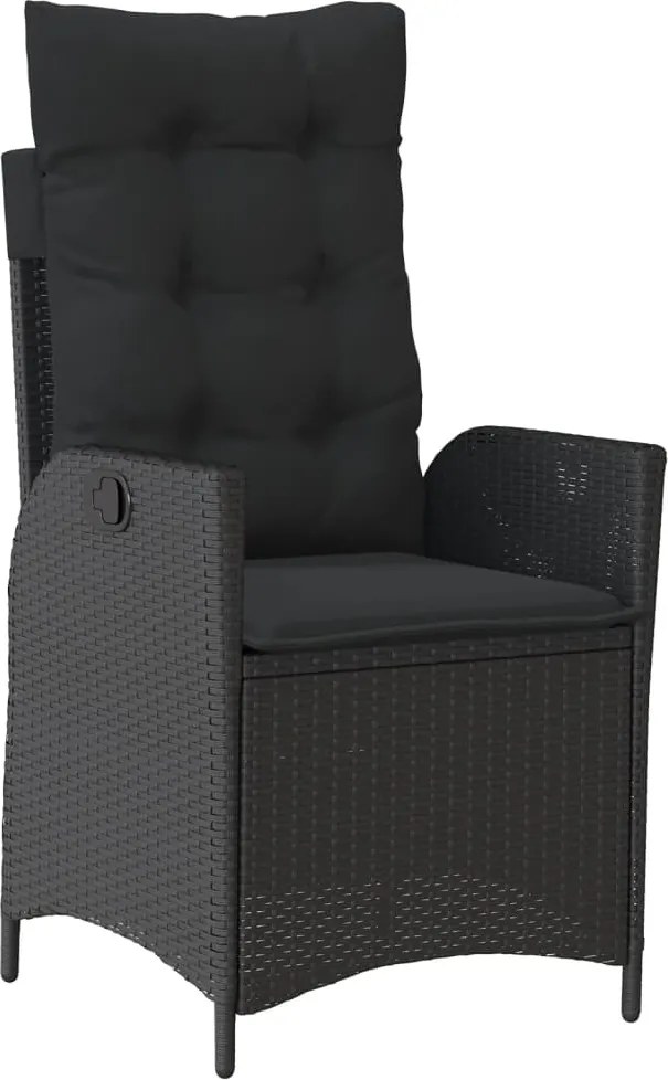 vidaXL Scaun de grădină rabatabil cu perne, negru, poliratan