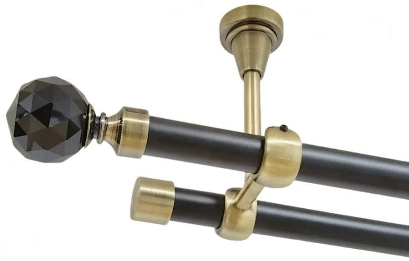 Galerie dubla kula crystal negru fara inele prindere tavan 19/19 mm negru aur antic (Alege marime: 140 cm)