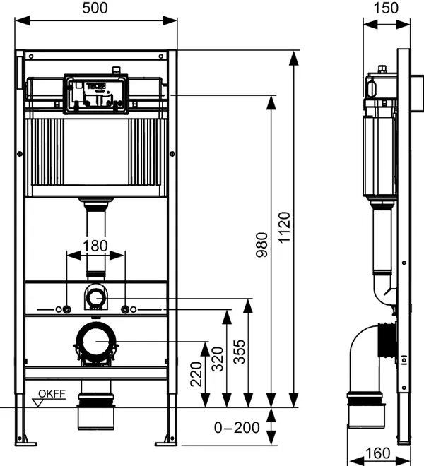 Set de instalare incastrata pentru WC suspendat, cu rezervor Base, clapeta si izolatie fonica incluse, inaltime de constructie 1,12 m Crom