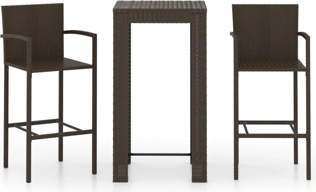 vidaXL Set bar exterior cu cotieră, 3 piese, maro, poliratan