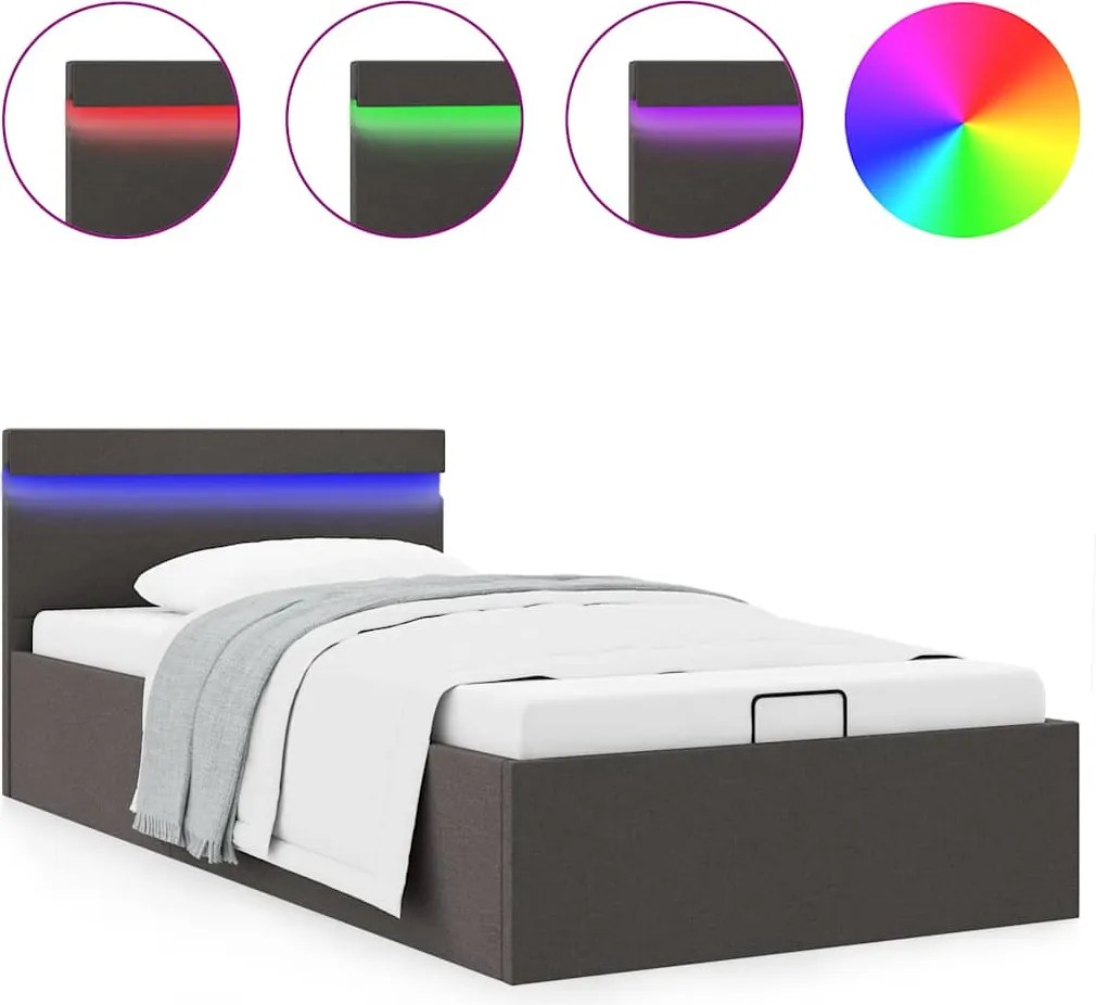 vidaXL Cadru pat hidraulic, LED, gri închis, 90 x 200 cm, textil
