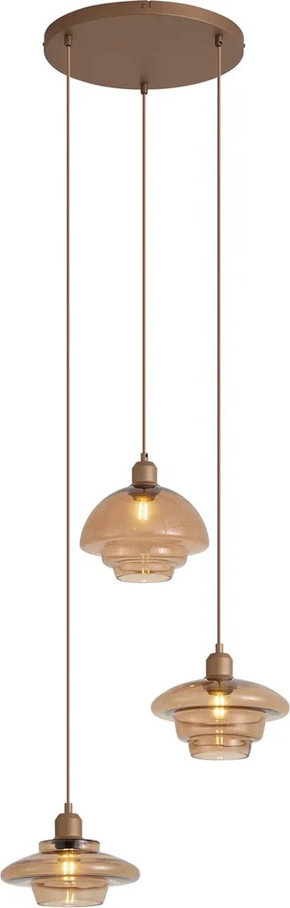 Lampă suspendată retro bronz închis cu abajururi de culoarea chihlimbarului cu 3 lumini - Smokey