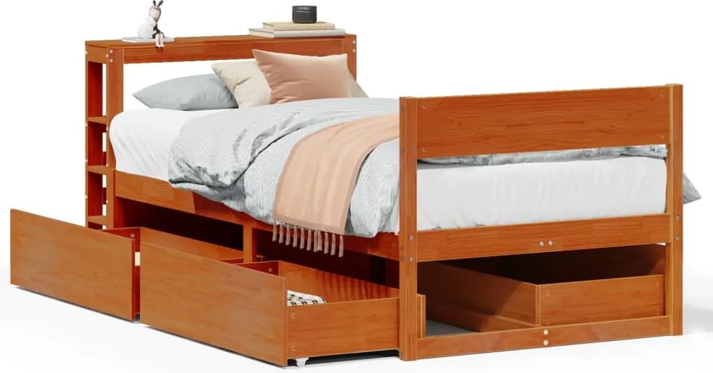 vidaXL Cadru pat fără saltea, maro ceruit, 75x190 cm, lemn masiv pin
