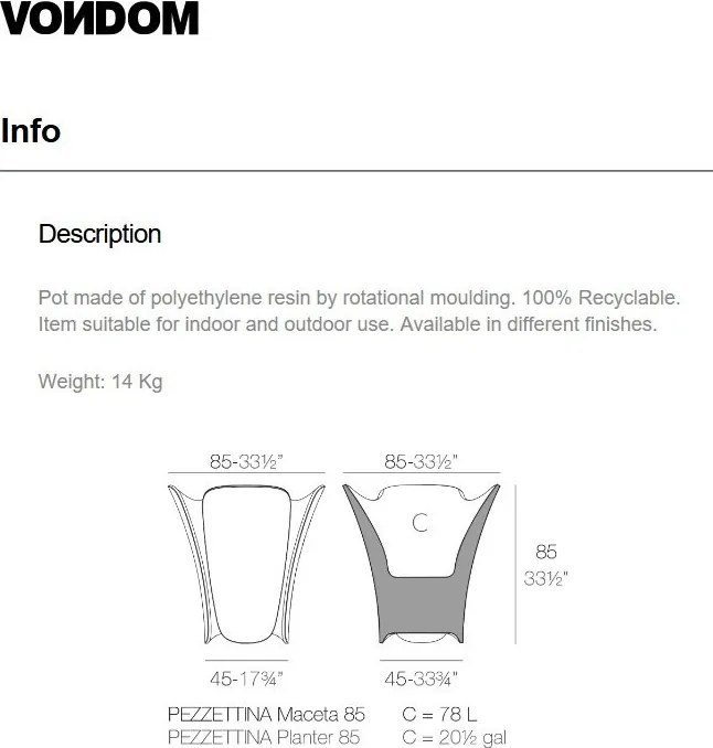 Ghiveci flori / Jardiniera plante de exterior / interior design modern premium PEZZETTINA PLANTER 85x85x85 56008R Vondom