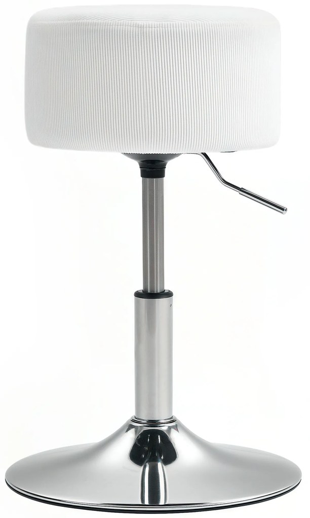 HOMCOM Taburet, cu pernă, cu cadru metalic, aspect de catifea, înălțime reglabilă, 360° rotativ alb | Aosom Romania