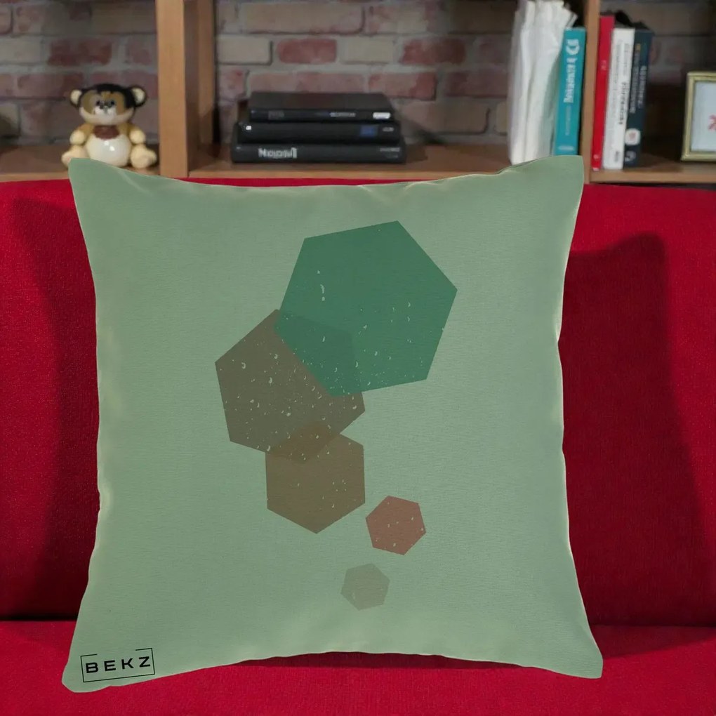 Perna Decorativa Geometric Hexagoane Pastel, 40x40 cm, Verde, Husa Detasabila, Perna Inclusa, BEKZ®