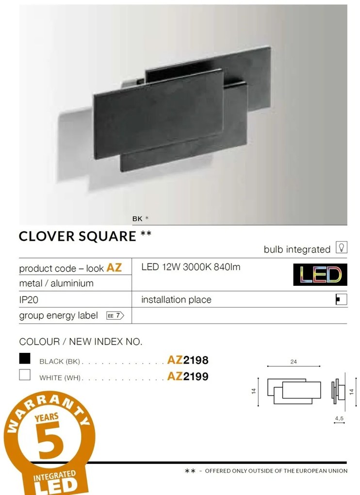 Aplica de perete LED ambientala CLOVER SQUARE alba