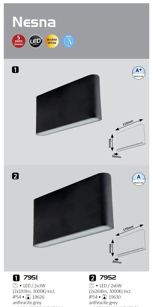 Aplica perete LED de exterior ambientala IP54 Nesna 7951 RX