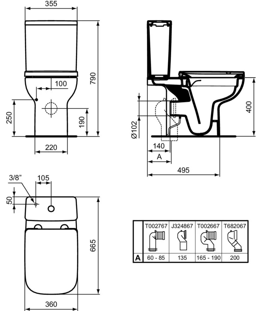 Rezervor vas wc Ideal Standard i.Life B alb lucios cu alimentare inferioara