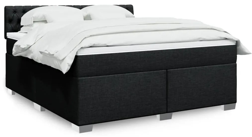 vidaXL Pat box spring cu saltea, negru, 180x200 cm, catifea