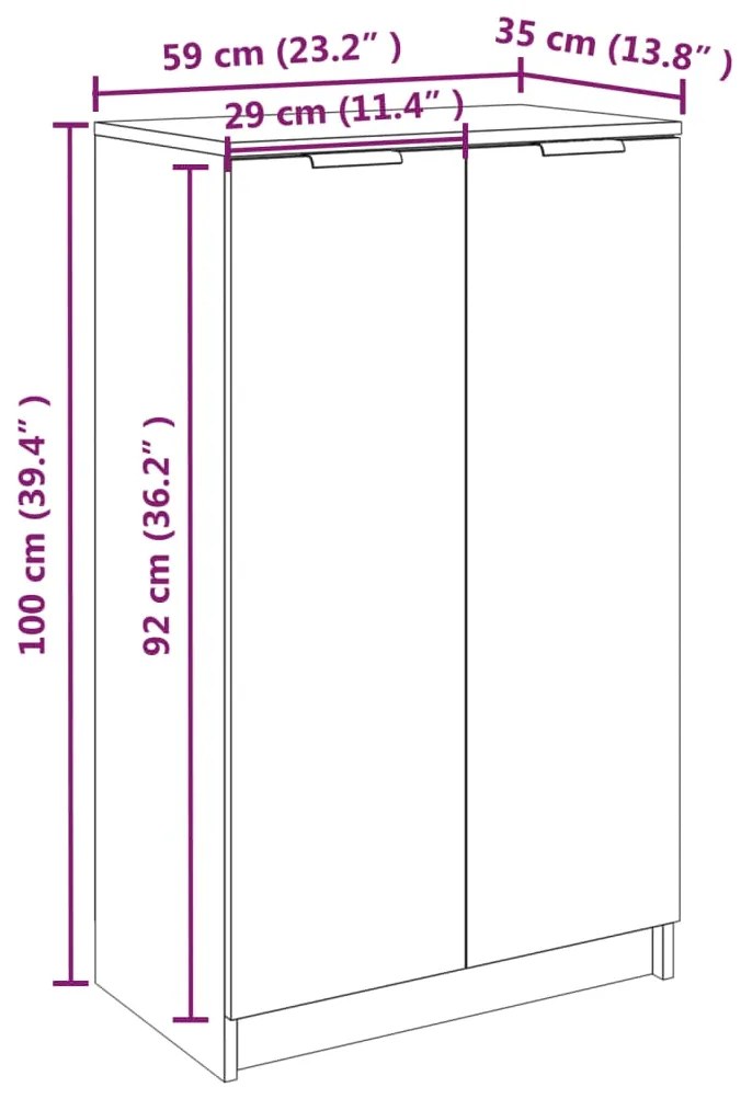 Pantofar, gri sonoma, 59x35x100 cm, lemn compozit sonoma gri, 1