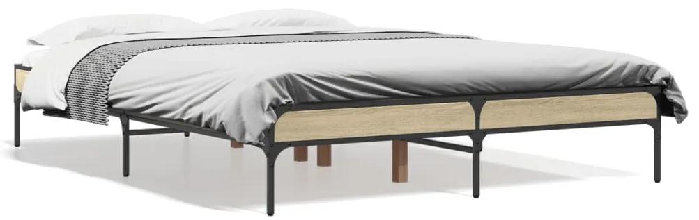 845047 vidaXL Cadru de pat, stejar sonoma, 120x190cm, lemn prelucrat și metal