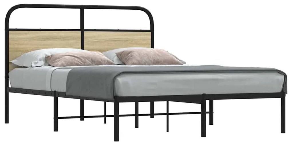vidaXL Cadru de pat fără saltea 135x190 cm Lemn derivat stejar Sonoma