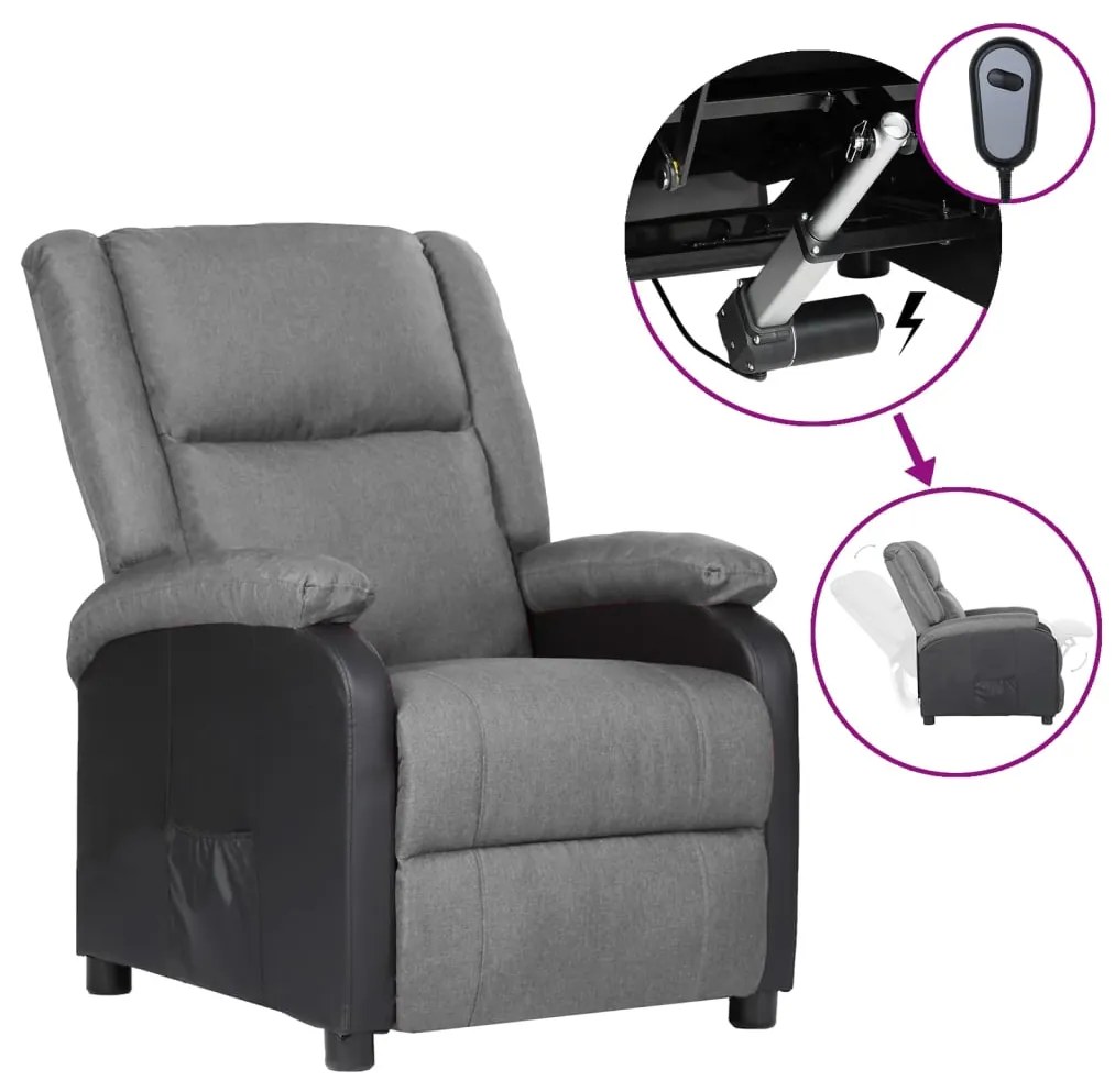3098367 vidaXL Fotoliu rabatabil electric, gri deschis, piele ecologică/textil