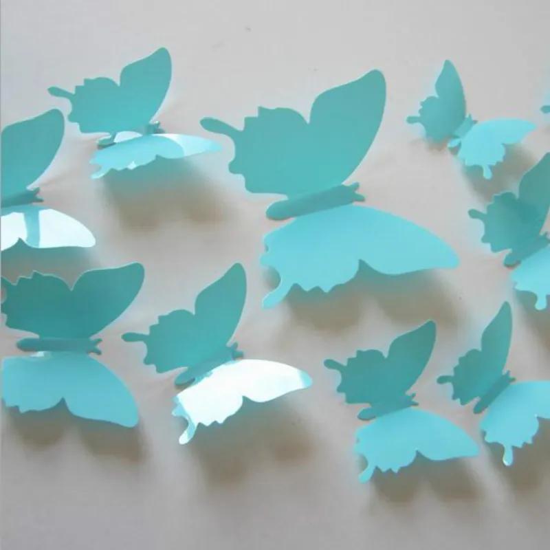 Autocolant de perete "Fluturi 3D din plastic - Albastru" 12buc 5-10 cm