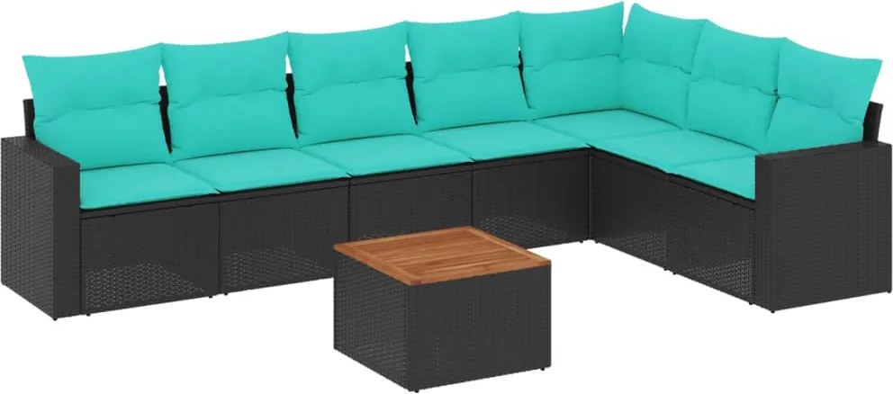 vidaXL Set mobilier de grădină cu perne, 8 piese, negru, poliratan