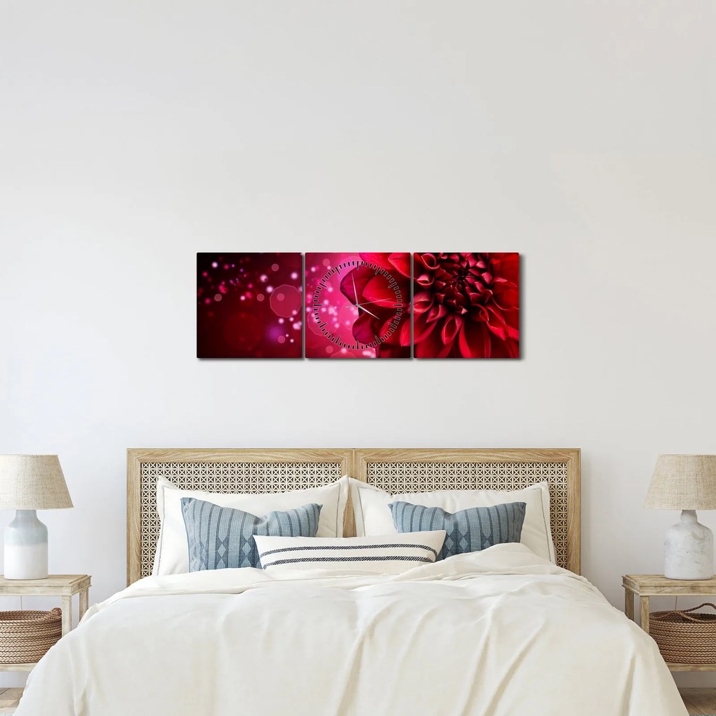 Tablou cu floare roșie (cu ceas) (90x30 cm)
