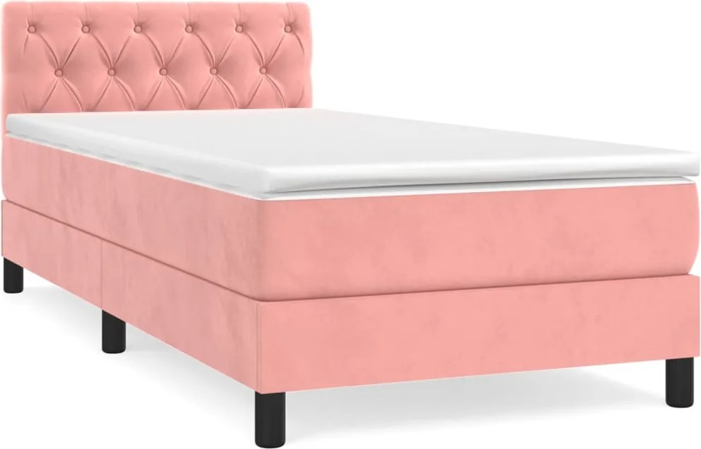 vidaXL Pat box spring cu saltea, roz, 80x200 cm, catifea