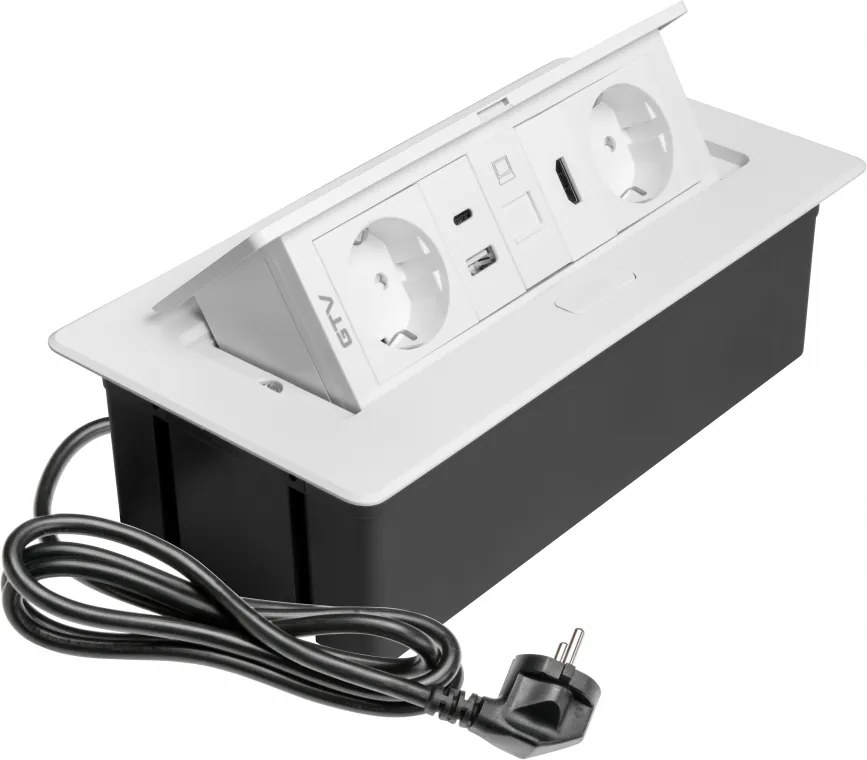 Priza incorporabila in blat Multi Soft GTV, 2 prize Schuko, USB A + C, HDMI, RJ45, alb, 240 x 120 mm Aluminiu Plastic, Alb, L:240 mm; l:120 mm; H:73