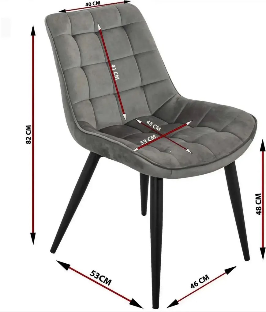 Set masa 80 cm blat MDF si 4 scaune Dnv Homs catifea gri, picioare metalice negre