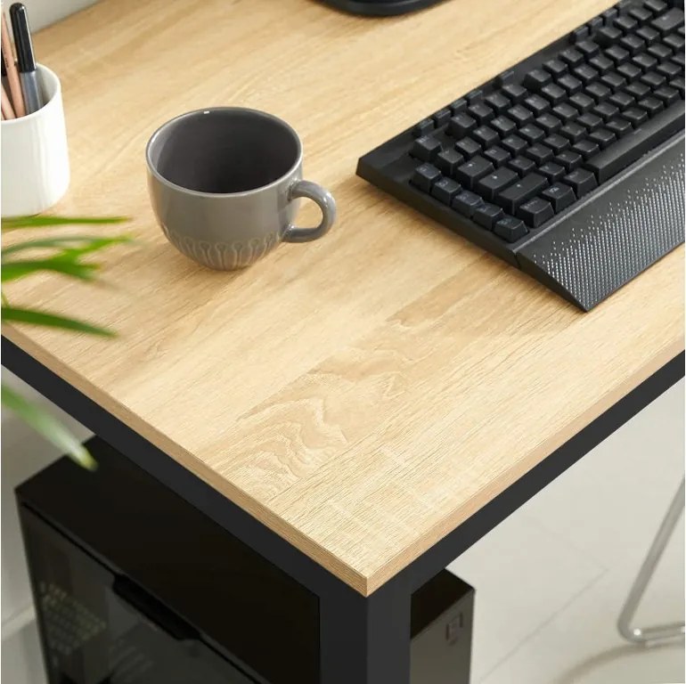 Set de masa 1 + 4, masa TESSA 120x60 cm neagra/decor stejar + scaun plastic negru ESSEN