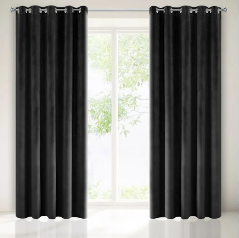 Draperie elegantă din catifea culoarea neagră 140 x 250 cm