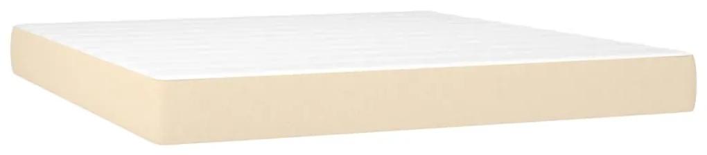 Pat box spring cu saltea, crem, 160x200 cm, material textil Crem, 160 x 200 cm, Benzi orizontale