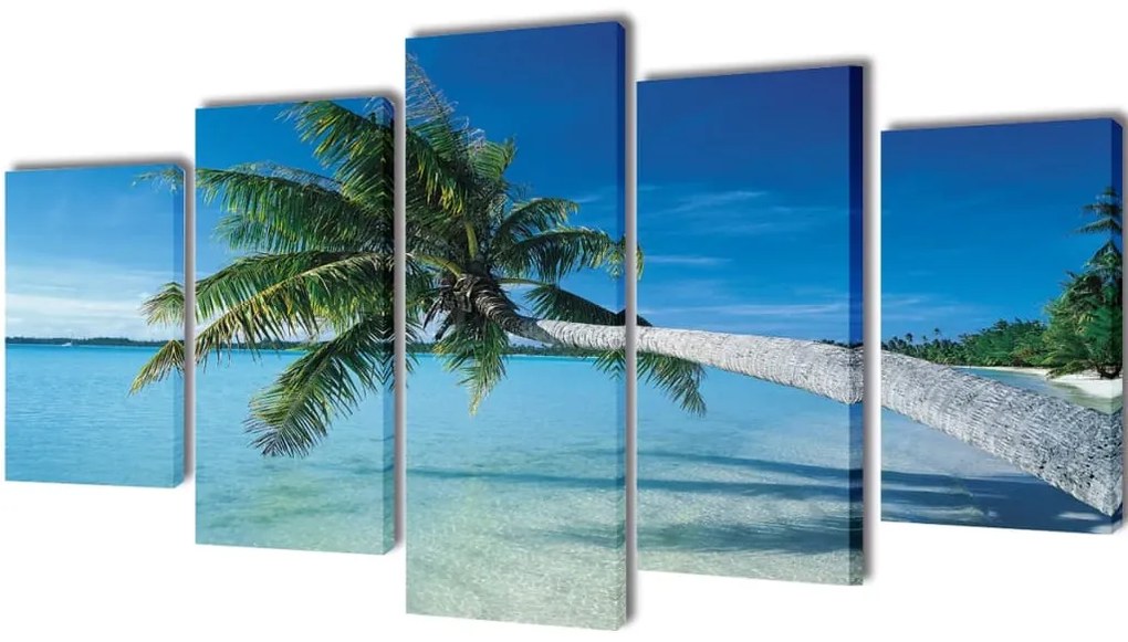 Set tablouri imprimate de pânză, plajă nisip cu palmier, 200 x 100 cm
