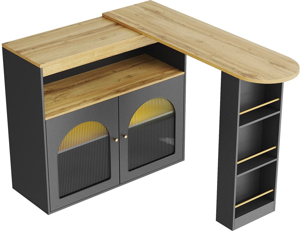 Masă de bar modernă extensibilă, cu spațiu de depozitare, Rotativă, 138-193×39×105 cm, Negru