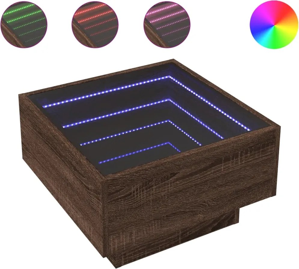 vidaXL Măsuță de cafea cu LED stejar maro 50x50x30 cm lemn prelucrat