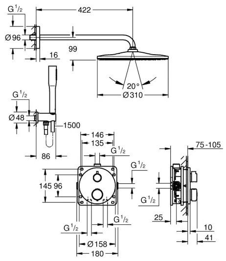 GROHE GROHTHERM SMARTCONTROL 34880000 - Baterie de duș încastrată, statică, crom