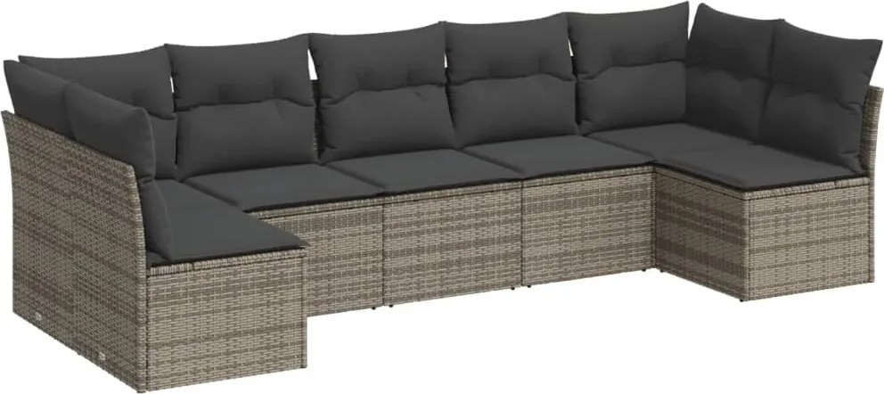 vidaXL Set canapele de grădină, 7 piese, cu perne, gri, poliratan