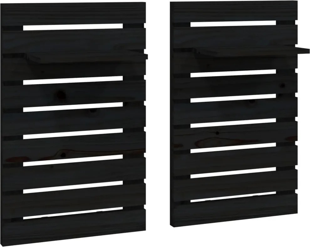 vidaXL Rafturi noptiere de perete, 2 buc., negru, lemn masiv de pin
