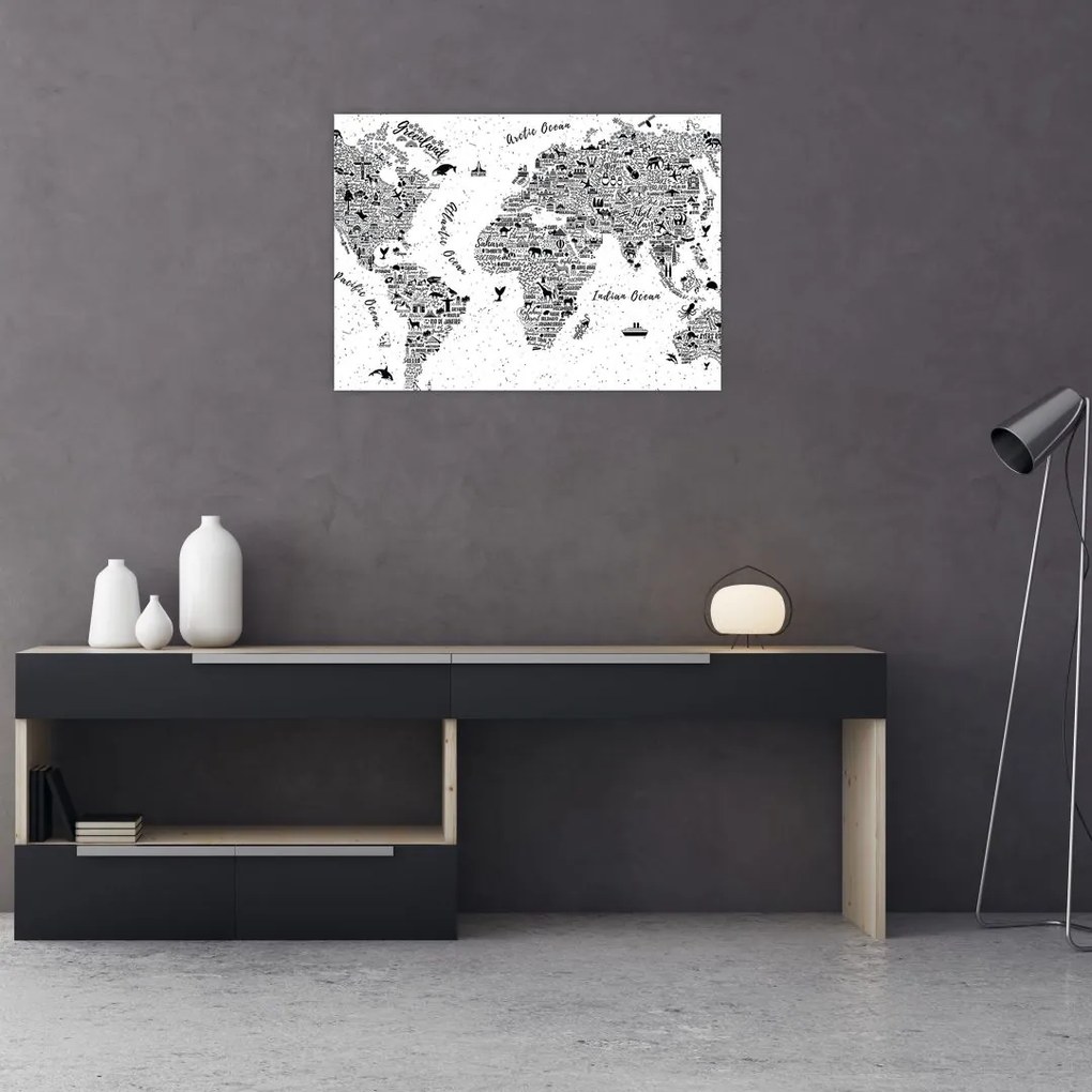 Tablou pe sticlă - Harta cu pictograme (70x50 cm)