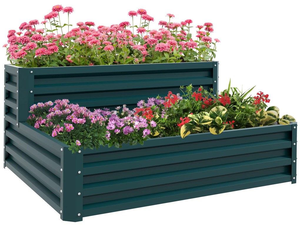 Outsunny Pat de flori înălțat fond deschis 2 etaje pentru plante aromatice legume fructe flori 120 x 101 x 58 cm verde | Aosom Romania