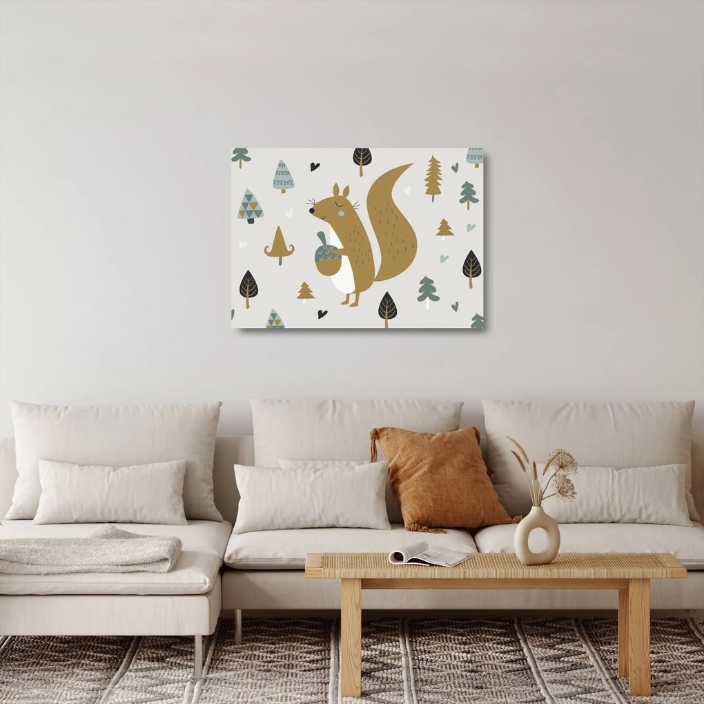 Tablou pe sticlă - Veveriță cu o nucă (70x50 cm)