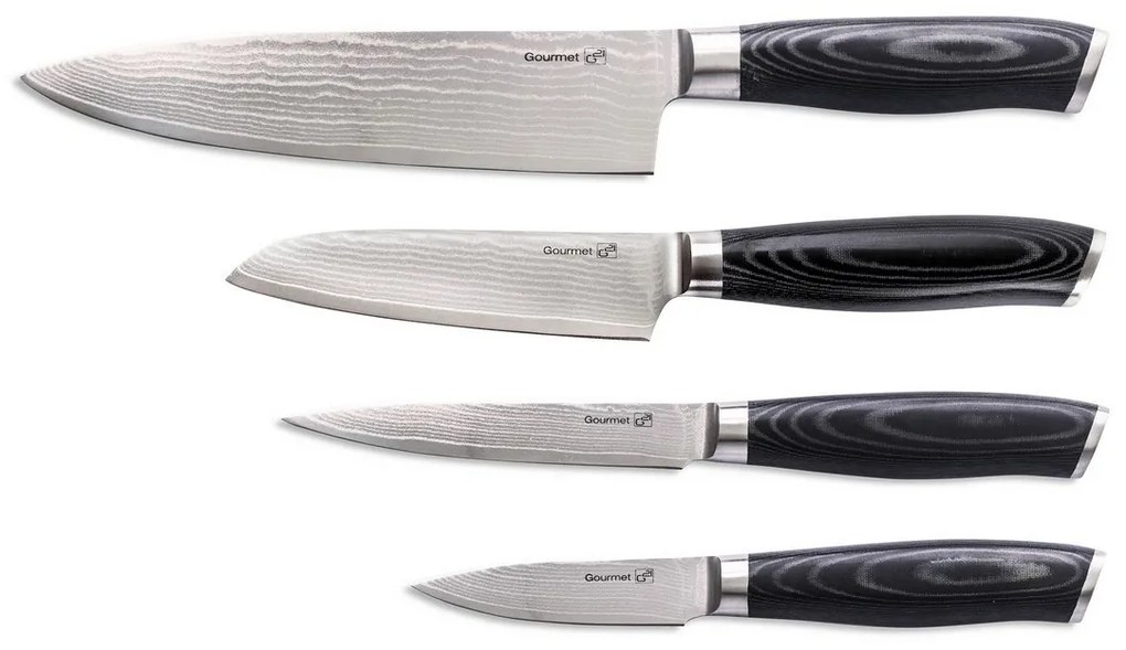 Set de cuțite G21 Gourmet Damascus în bloc de bambus 4 bucăți + piatră de ascuțit
