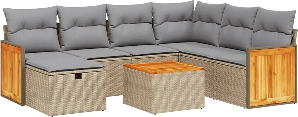 vidaXL Set canapele de grădină, 8 piese, cu perne, bej, poliratan