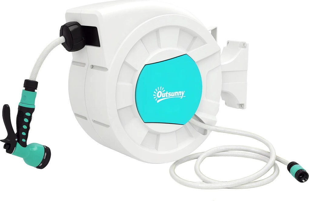 Outsunny Tambur furtun pentru udare suport furtun de apă 25+2 m suport de perete + mâner pivotant la 180° 55 x 20 x 42 cm gri deschis | Aosom Romania