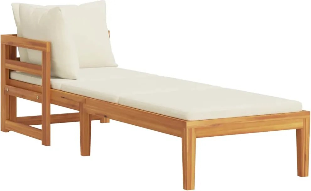 vidaXL Șezlong cu 1 cotieră, alb crem, lemn masiv de acacia