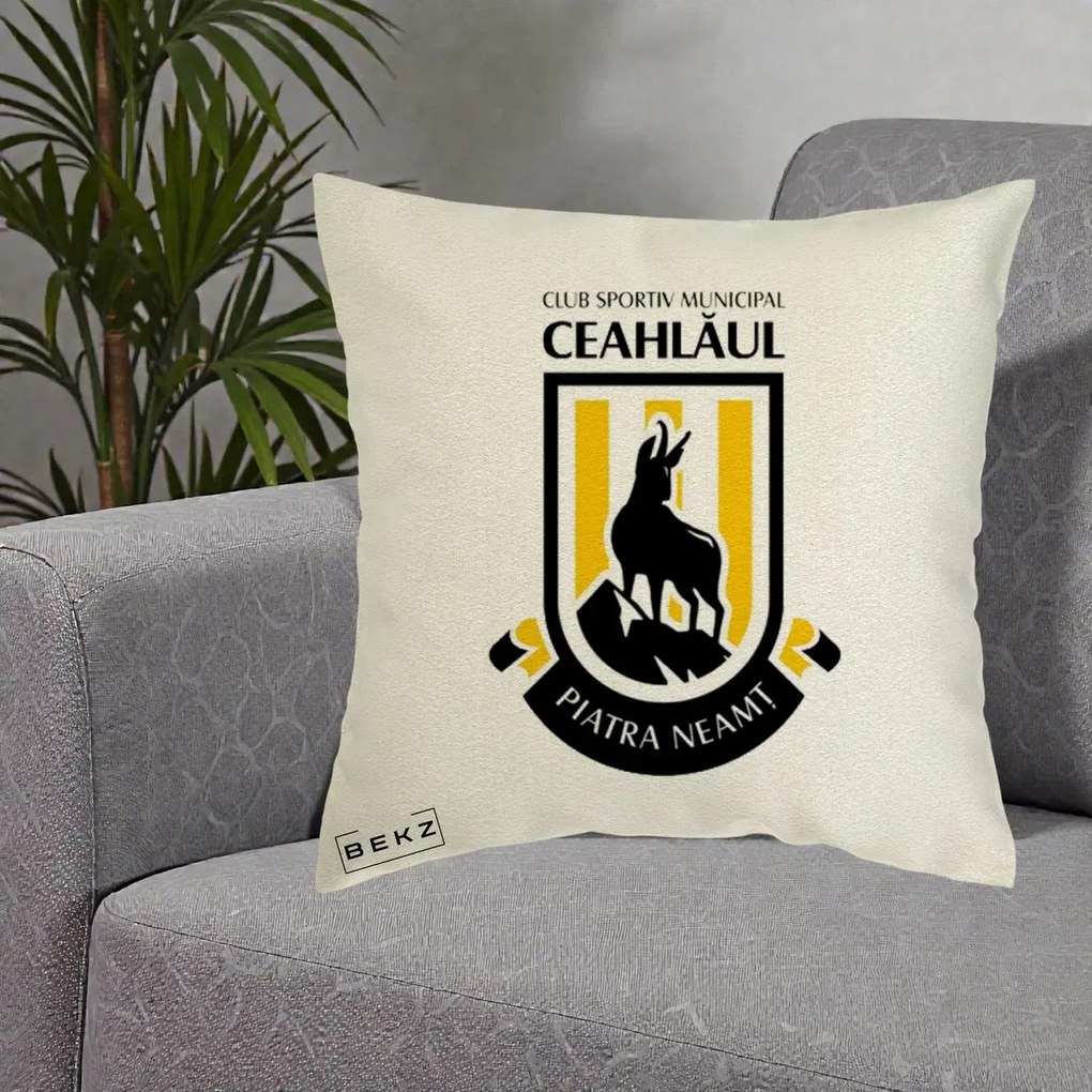 Perna Personalizata CSM Ceahlaul Piatra Neamt Fotbal, 40x40 cm, Ecru, Husa Detasabila, Perna Inclusa, BEKZ®