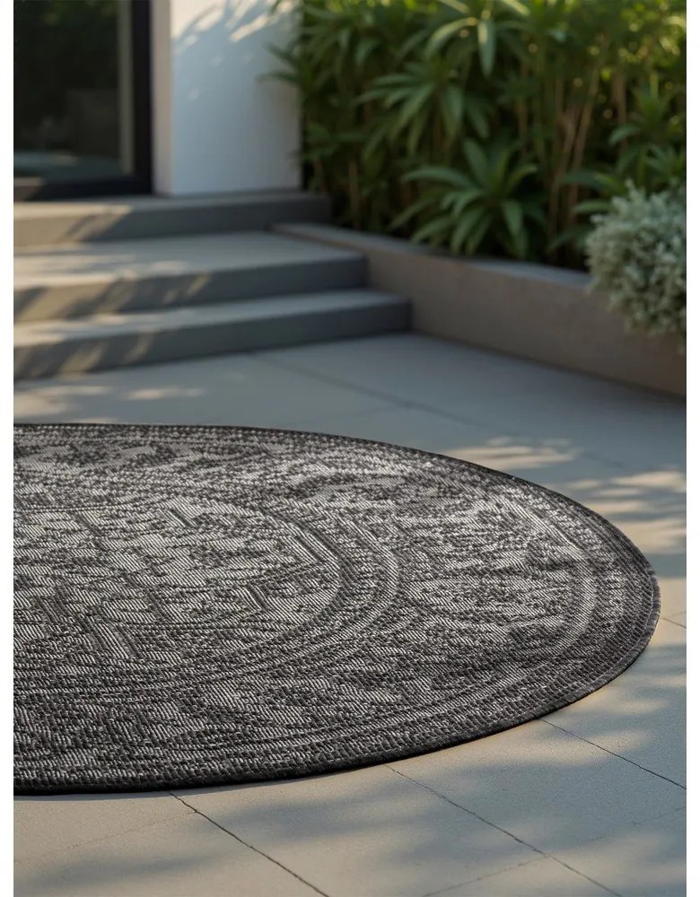 Covor pentru exterior și interior alb-negru rotund ø 160 cm Duet Kona – NORTHRUGS