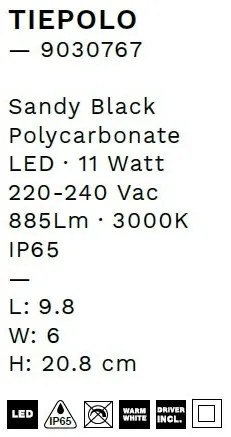 Mini Aplica LED de perete exterior, IP65, TIEPOLO negru